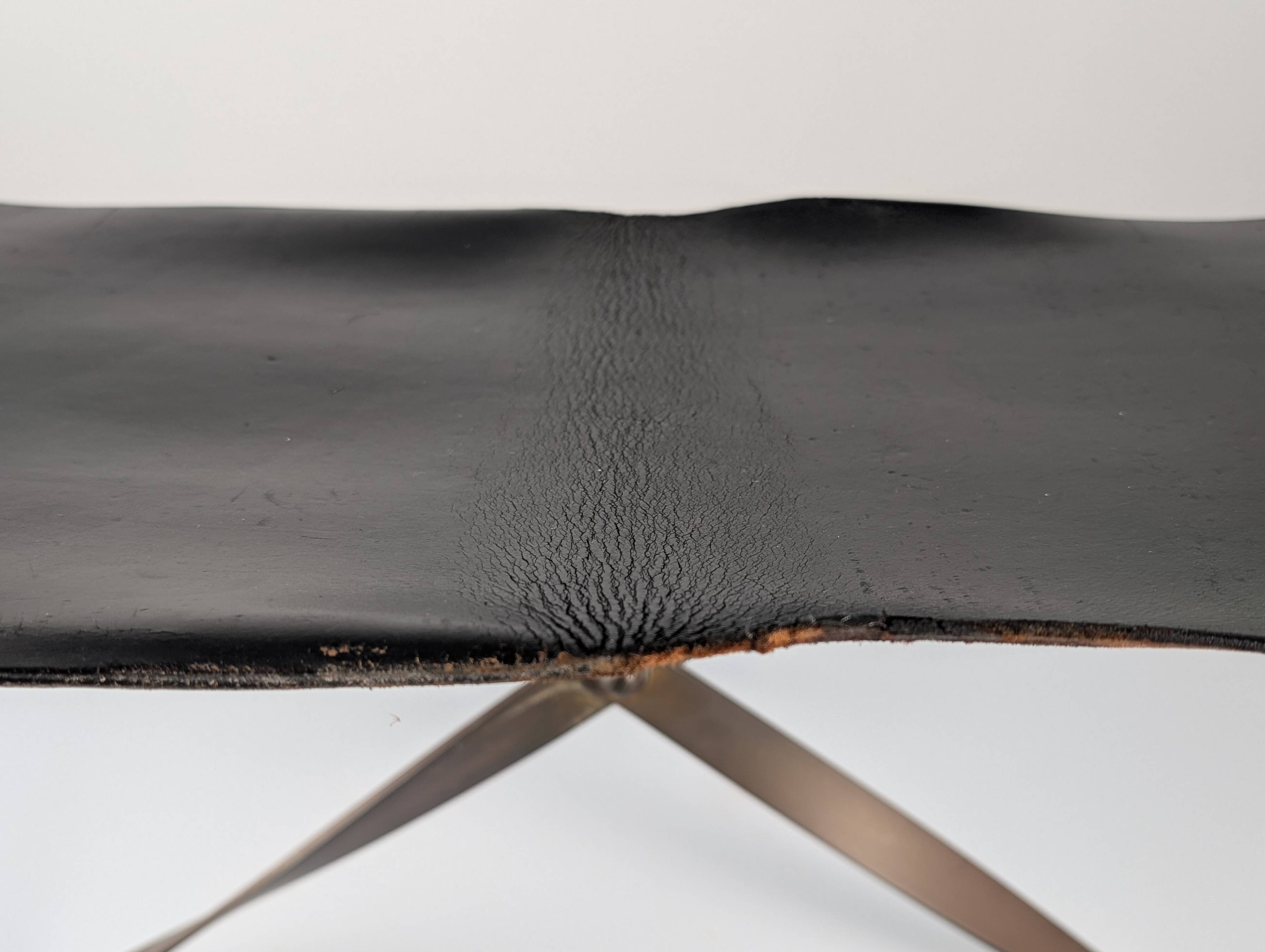 Folding Steel and Leather Stool, Denmark 1960s