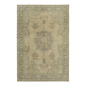 Tapis de laine beige noué à la main vintage 1970s 250 cm x 364 cm laine beige