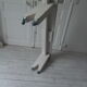 Bench in grey with wheels, bleached wood seating waxed finish