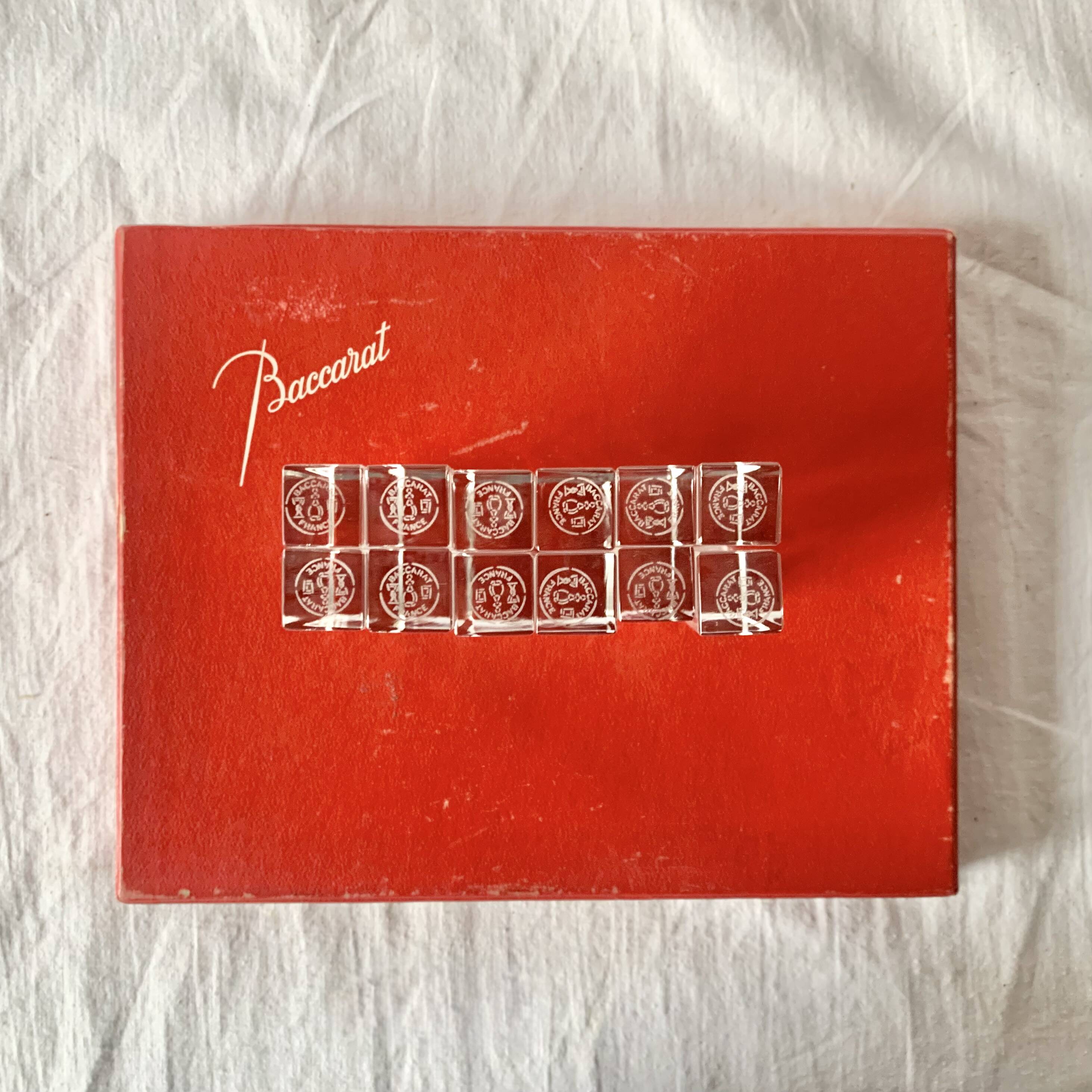 Set of 12 vintage Baccarat crystal knife rests with original box