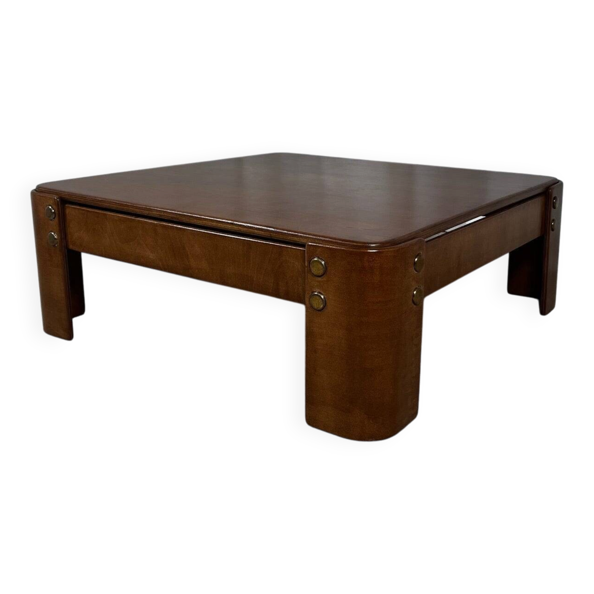 Square modernist coffee table in stained beech veneer, 1970s/80s.