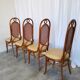 Set of 4 Vintage Bentwood Dining Chairs: Cane Back, Leather Seat, Thonet St