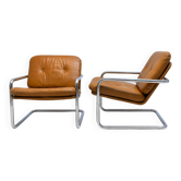 Paire de fauteuils CUIR, cantilever par H. Pfalzberger (CH) années 60