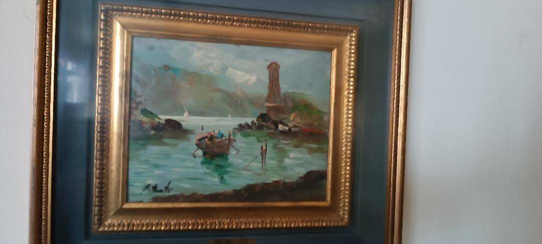 Oil painting Giovanni Bertè 60s/70s river landscape