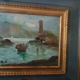 Oil painting Giovanni Bertè 60s/70s river landscape
