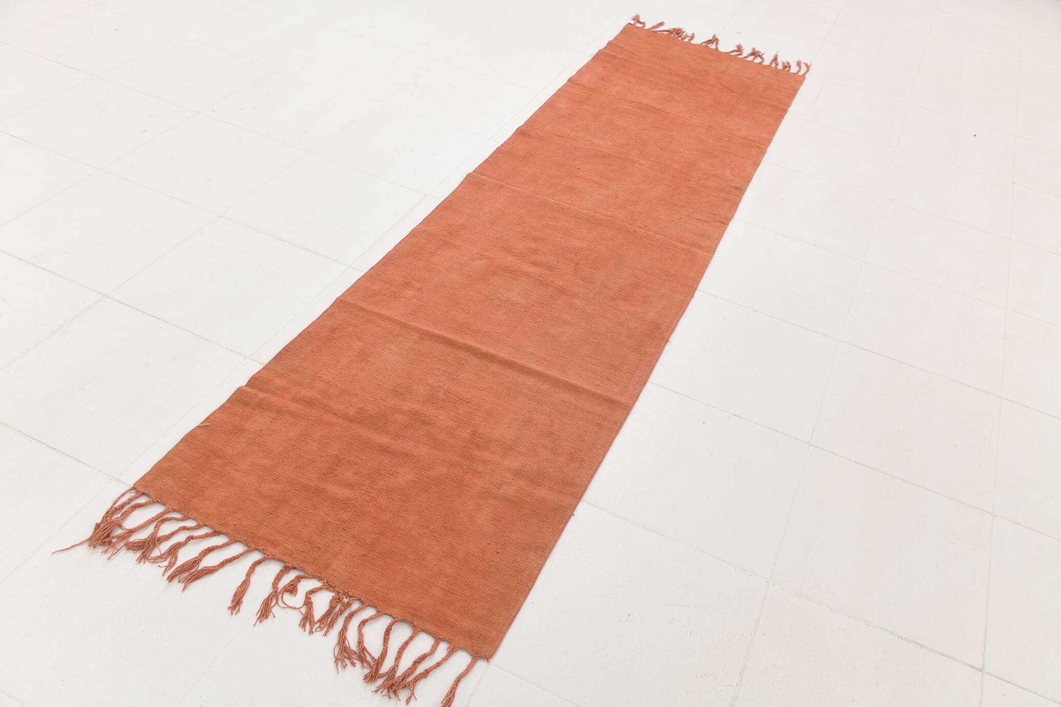 Tapis de couloir vintage orange brun terracotta, 75 x 279 cm