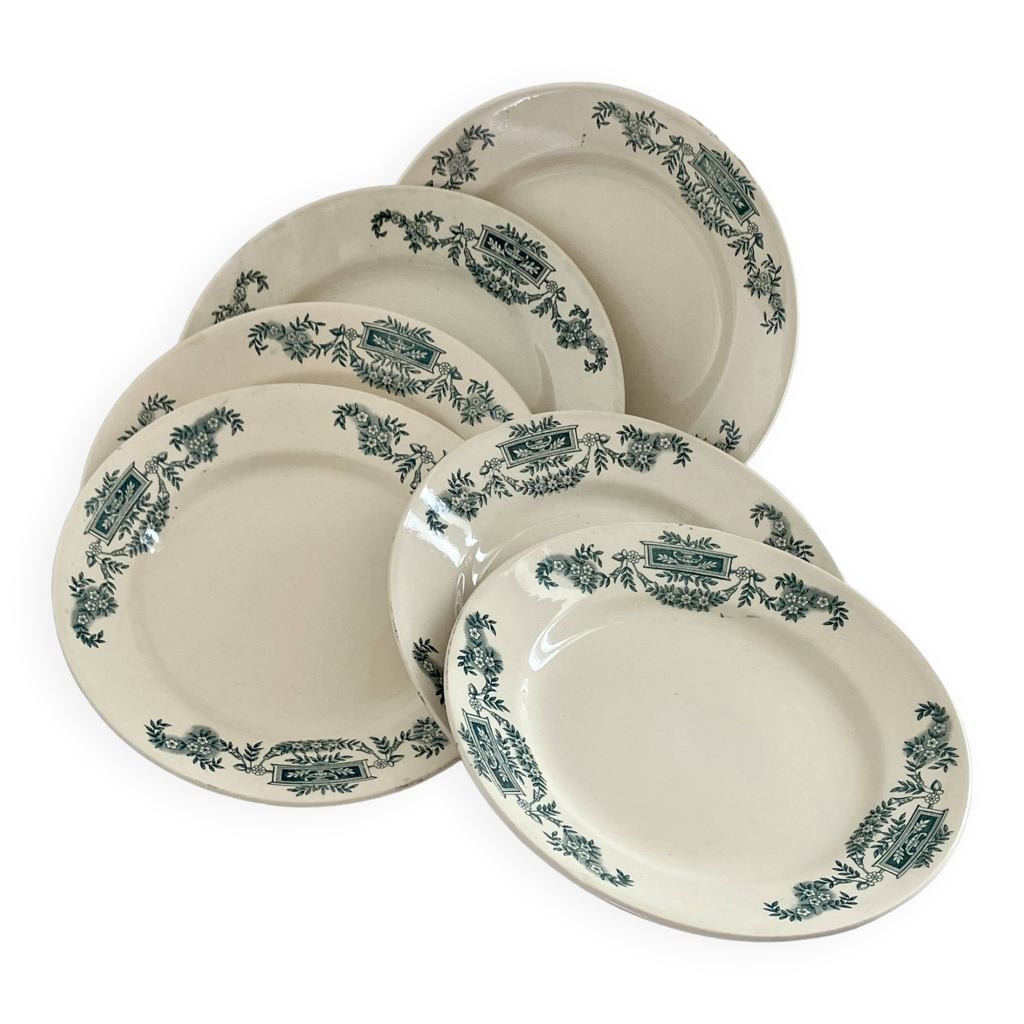 6 assiettes plates, service Lutèce, Longchamp Terre de fer Selency