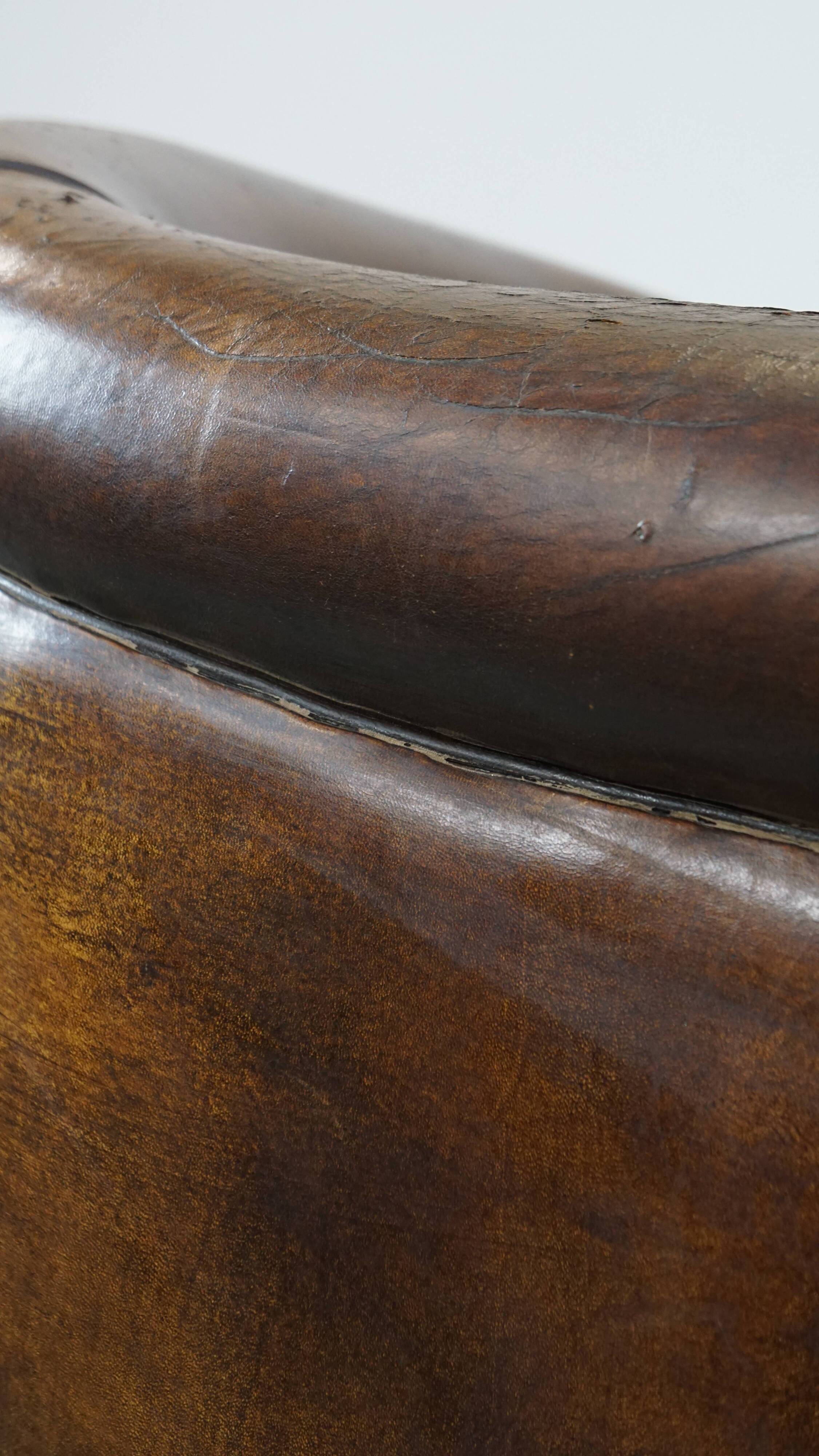 Cognac-Colored Vintage Sheepskin Leather Club Armchair