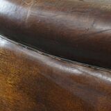 Cognac-Colored Vintage Sheepskin Leather Club Armchair