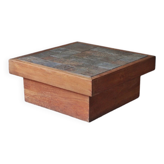 Oak and slate coffee table
