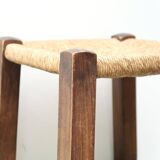 Wooden stool with straw seat, 1970s