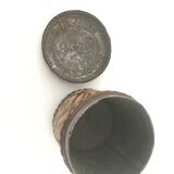 Lot of 2 ethnic leather-wrapped bottles and box