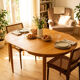 Table à manger scandinave ronde extensible décapée en teck 115cm
