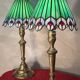 Paire lampe laiton ancienne art nouveau,  Abat jour verre 46x20 vitrail sty