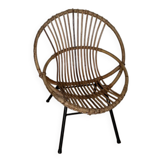 Rattan shell armchair French Riviera 50s