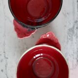 Duo of stoneware bowls with burgundy and blue ears 30s-40s