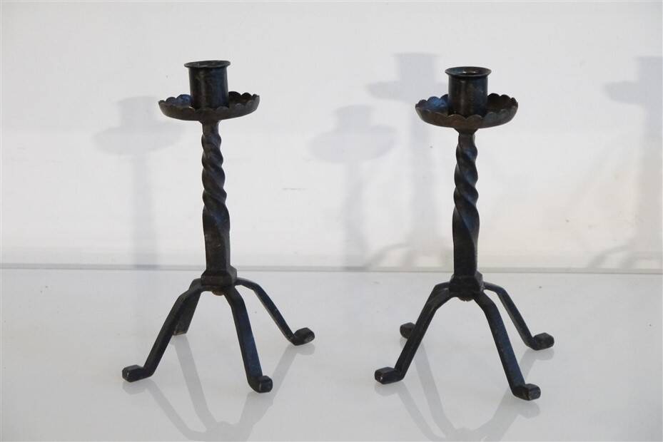Pair of brutalist hammered iron candlesticks 1960