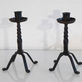 Pair of brutalist hammered iron candlesticks 1960