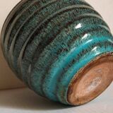 Ceramic planter with speckled enamel gadroons from the 1940s