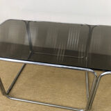 Coffee table in smoked glass and chrome 1970