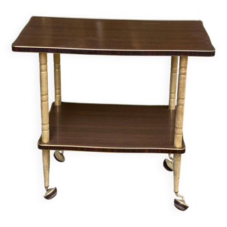 Desserte double plateau en palissandre sur roulettes doré 1970