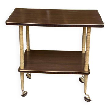Double-tray rosewood serving trolley on gilded casters, 1970