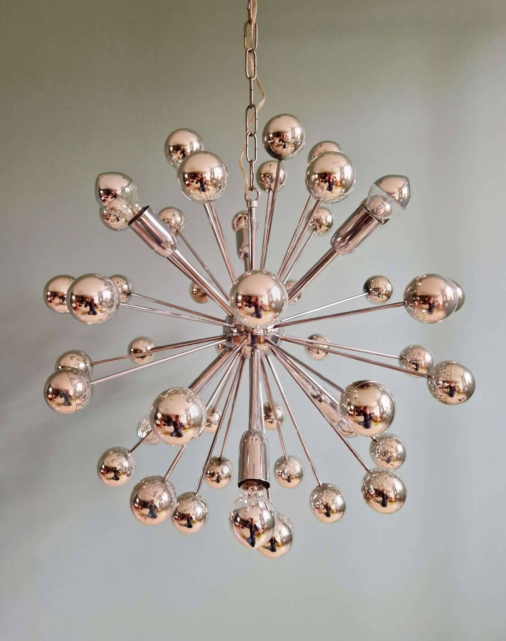 Lustre Sputnik en métal chromé, design Space Age, 1960