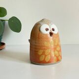 Vintage enameled stoneware owl money box