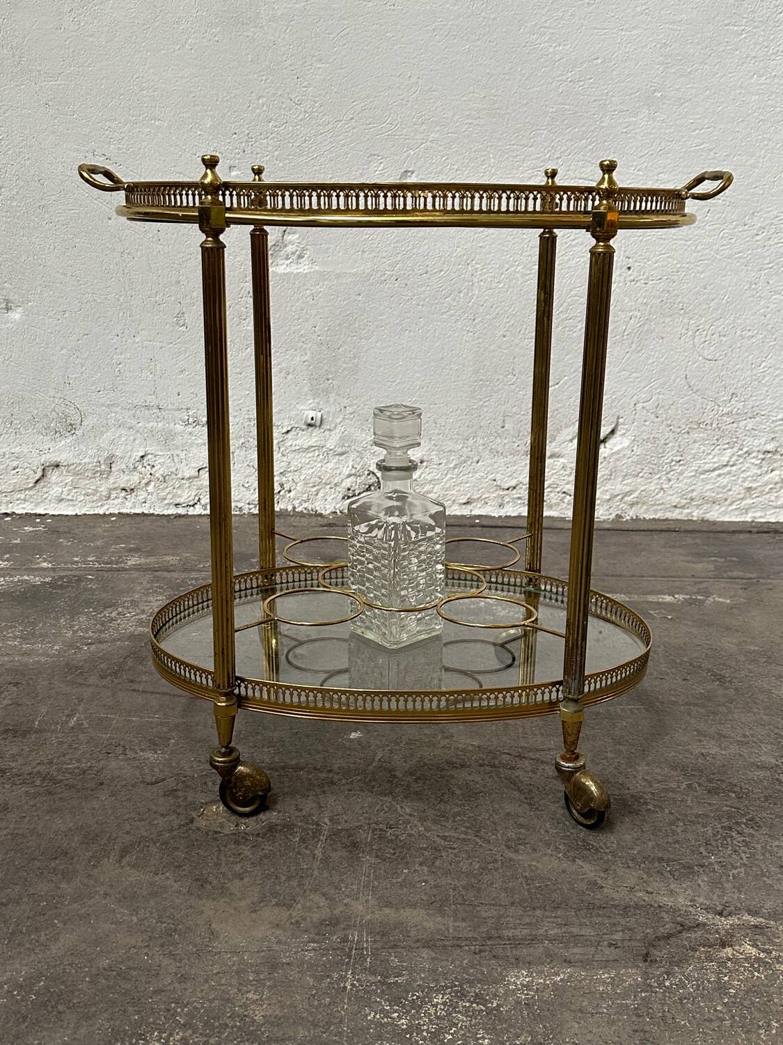 Rolling serving cart, brass service trolley