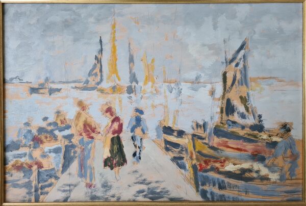 Retour de pêche - technique mixte post-impressionniste