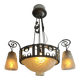 Art Deco, 4-light chandelier, wrought iron, pressed glass, Dugué Negra, circa 1930.