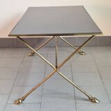 Vintage 1970 coffee table in bronze & glass with goat's foot legs 70s chic