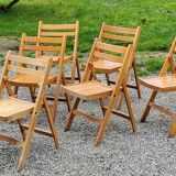 Set of 6 folding chairs in solid beech from the 70s