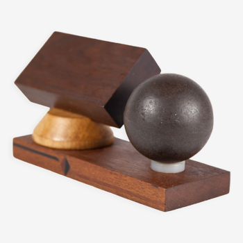 Vintage pen holder, wood paper press and metal ball