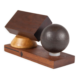 Vintage pen holder, wood paper press and metal ball