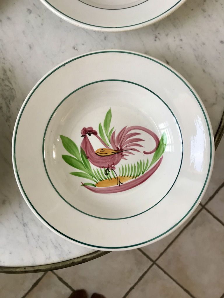 Lot of 5 hollow plates digoin sarreguemines model "rooster" years 40-50
