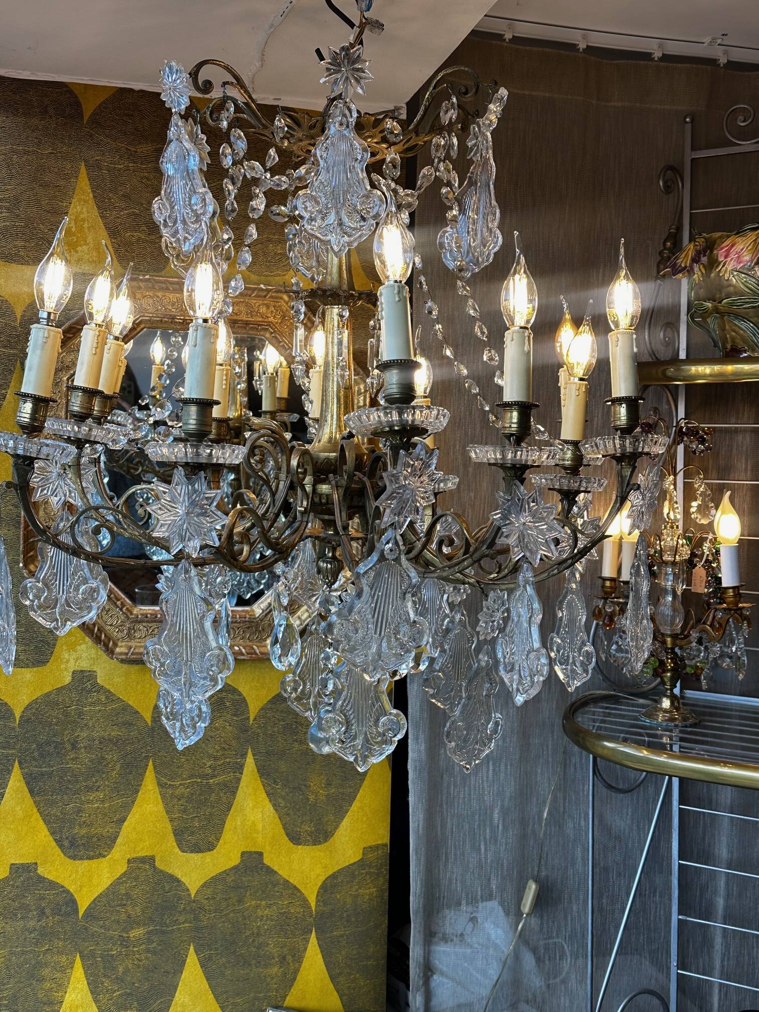 Crystal and bronze chandelier