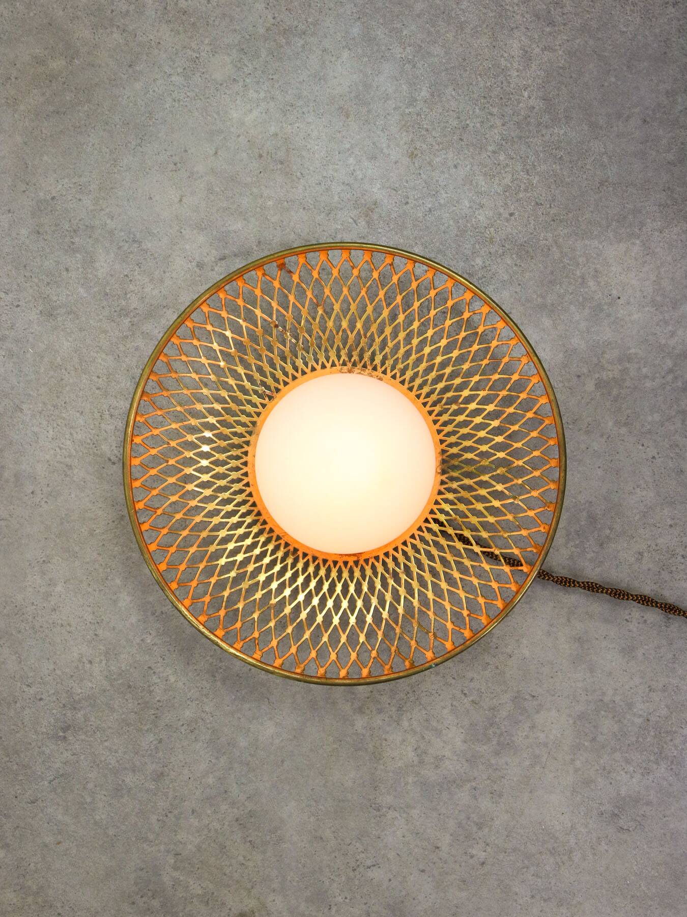 Mid-Century Intricate Wall Lamp in Brass and Opaline Glass, 1950s