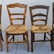 4 mismatched wood and straw chairs
