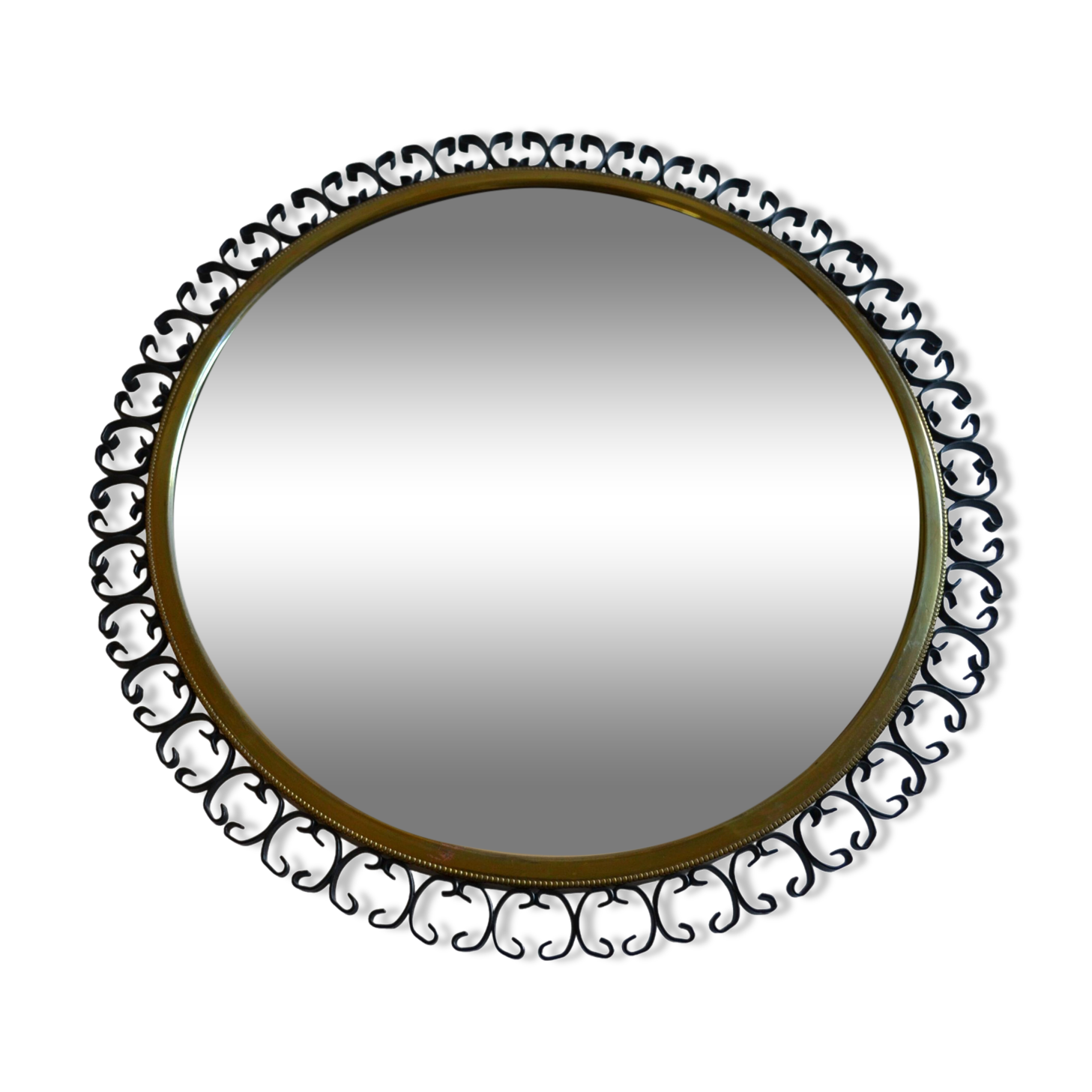 1960s brass and wrought iron sun mirror