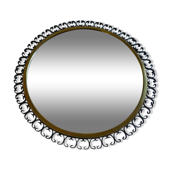 1960s brass and wrought iron sun mirror