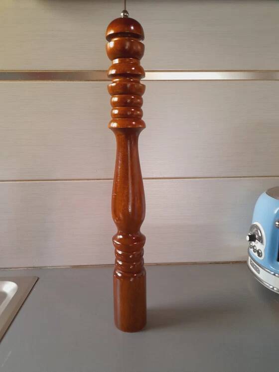 Large vintage turned wooden pepper mill