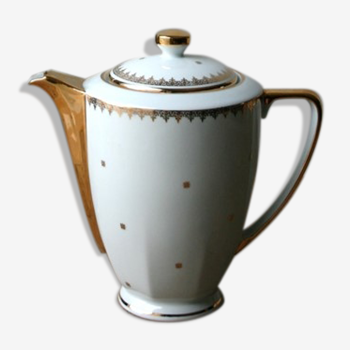 White and gold Limoges porcelain teapot