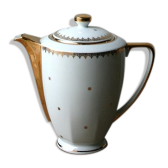White and gold Limoges porcelain teapot