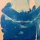 Signed monochrome blue painting of a female portrait "Weekend in Capri" Italy