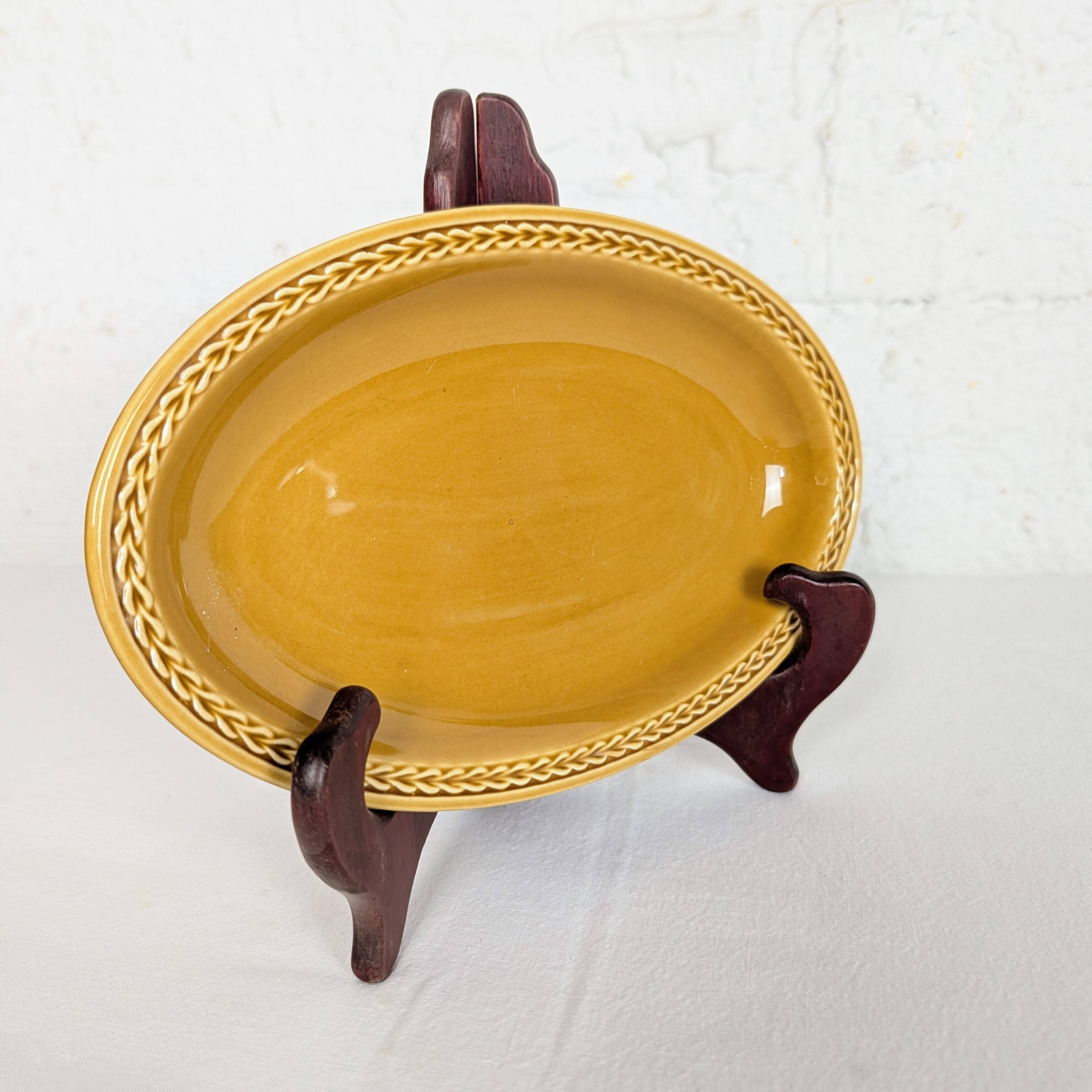 Mustard yellow ceramic platter Salins France