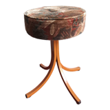 Lacquered metal stool with vintage velvet seat
