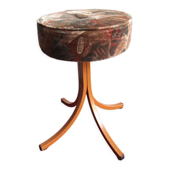 Lacquered metal stool with vintage velvet seat