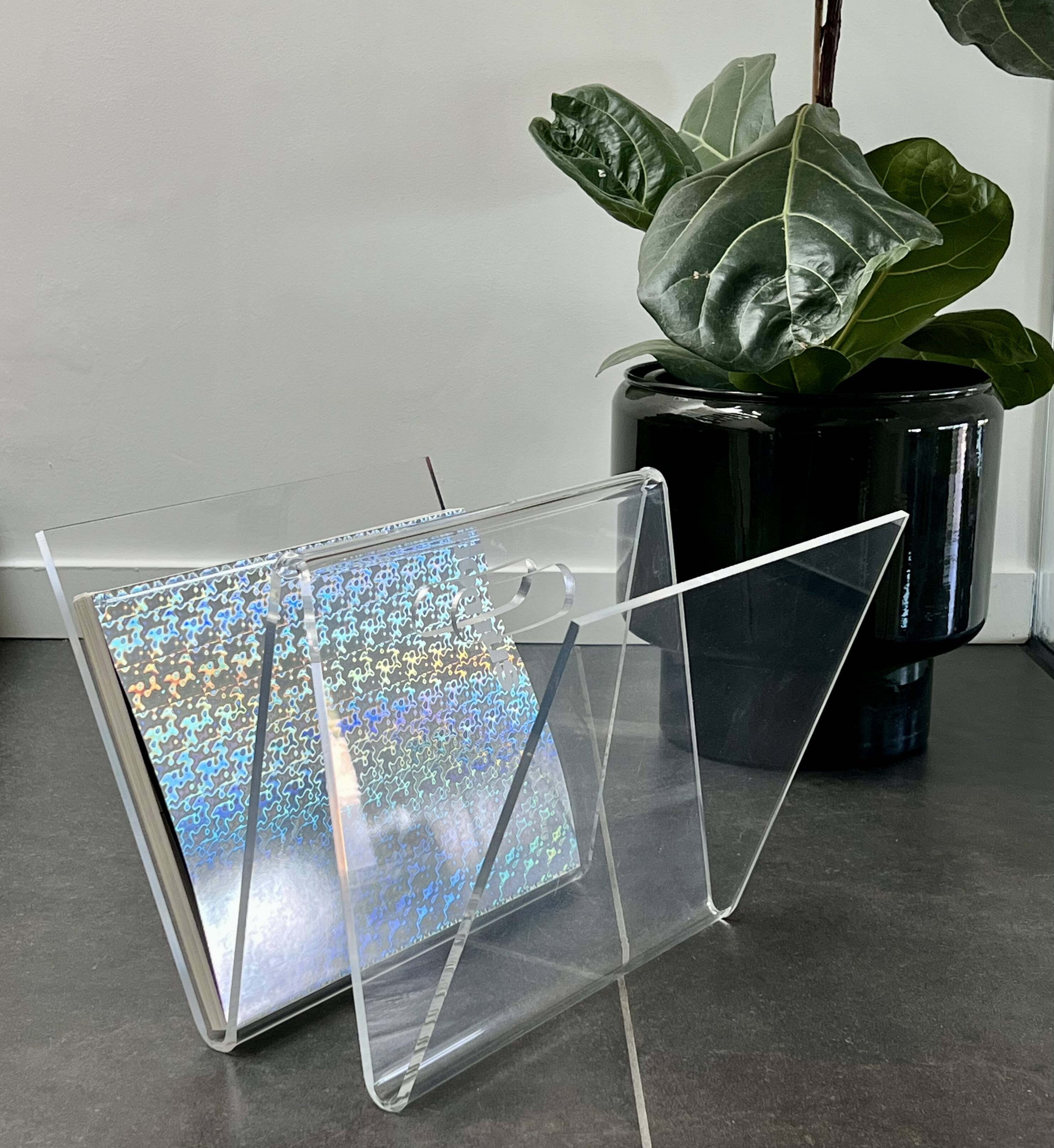 W magazine rack in plexiglass, France 1970s