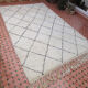 Moroccan beni ourain vintage berber carpet with dark brown diamond 313 x 200 cm